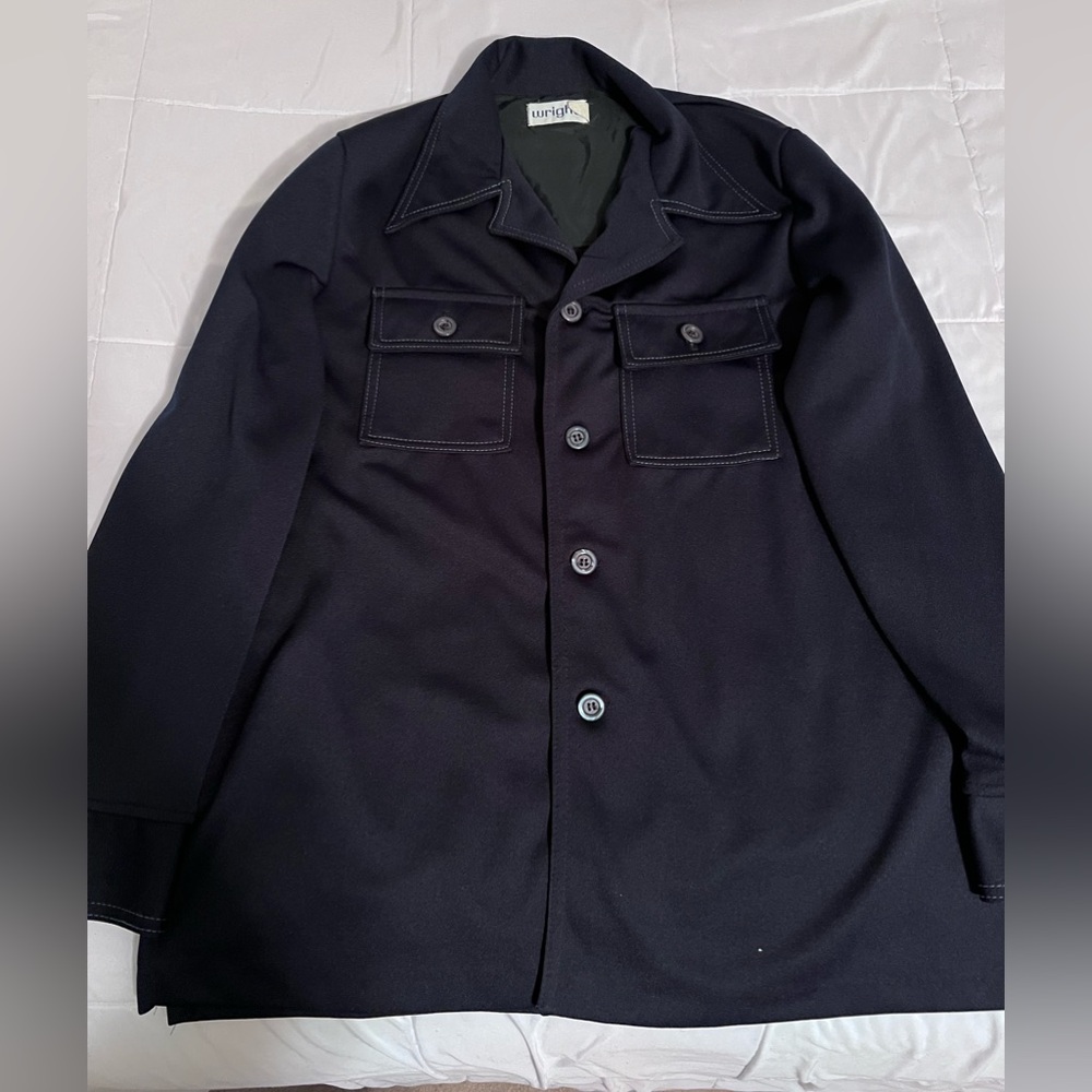 Wright Men's Blue Polyester 70s Vintage Shirt